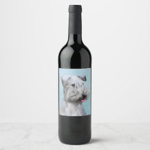 Cesky Terrier Painting - Cute Original Hund Art Vinflaska Etikett