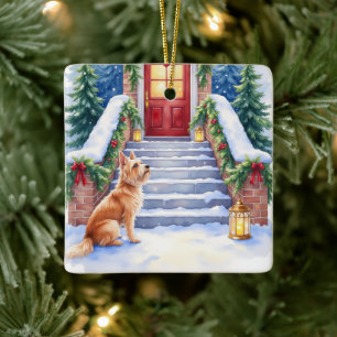 Cesky Terrier Snöig trappa julkonst Julgransprydnad Keramik