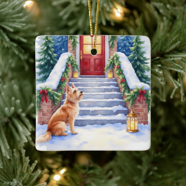 Cesky Terrier Snöig trappa julkonst Julgransprydnad Keramik (Träd)