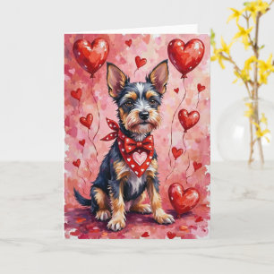 Cesky Terrier Valentine Hund Sittande med Hjärtan Kort