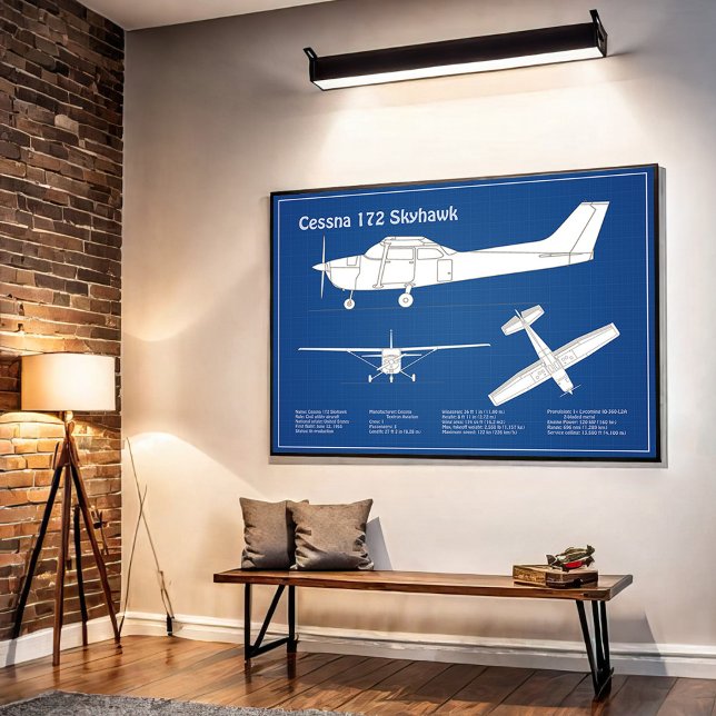 Cessna 172 Skyhawk - Flygplanens blåmålsplaner ABD Poster (Skapare uppladdad)