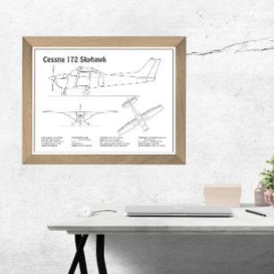 Cessna 172 Skyhawk - Flygplanets blåmålsplaner BD Fototryck