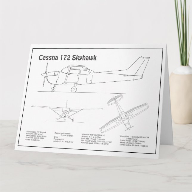 Cessna 172 Skyhawk - Flygplanets blåmålsplaner BD Tack Kort (Framsida)