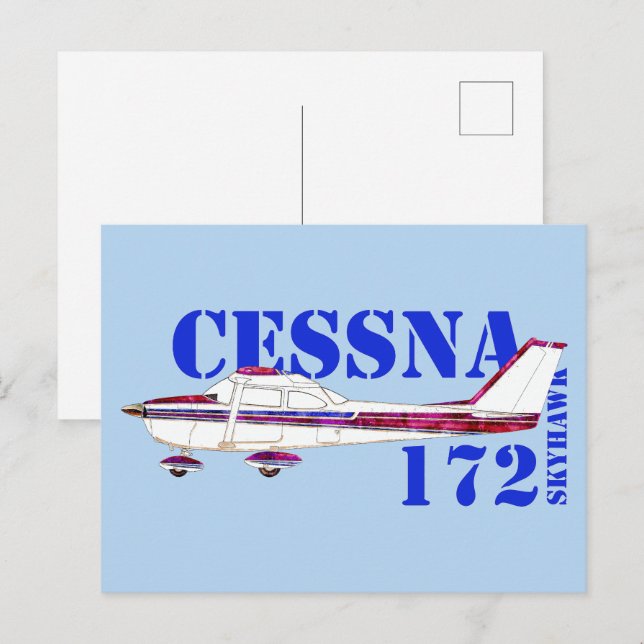 Cessna 172 Skyhawk Illustration Fet Text Design Vykort (Fram/baksida)