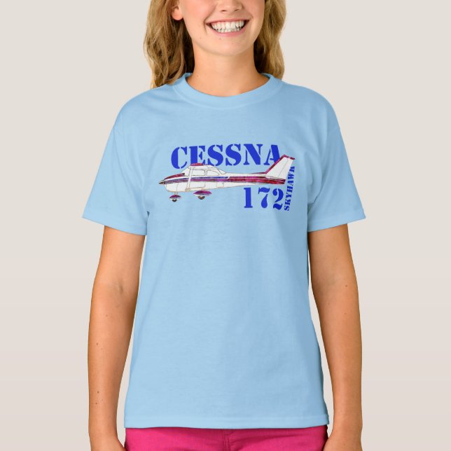 Cessna 172 Skyhawk Illustration Fet textdesign T Shirt (Framsida)