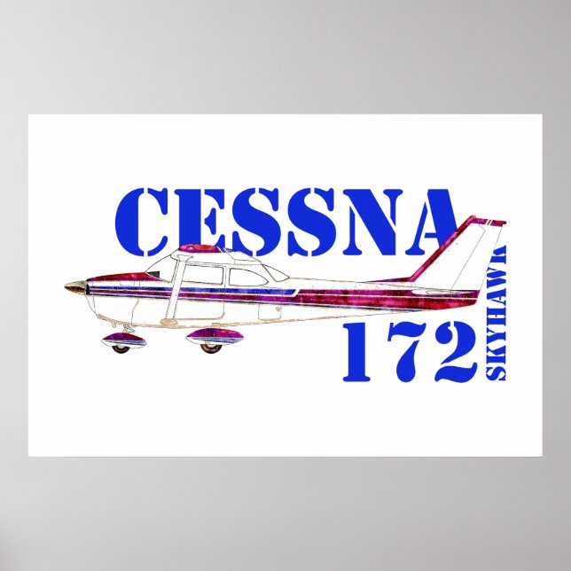 Cessna 172 Skyhawk Illustration Fetstil Design Poster (Framsidan)