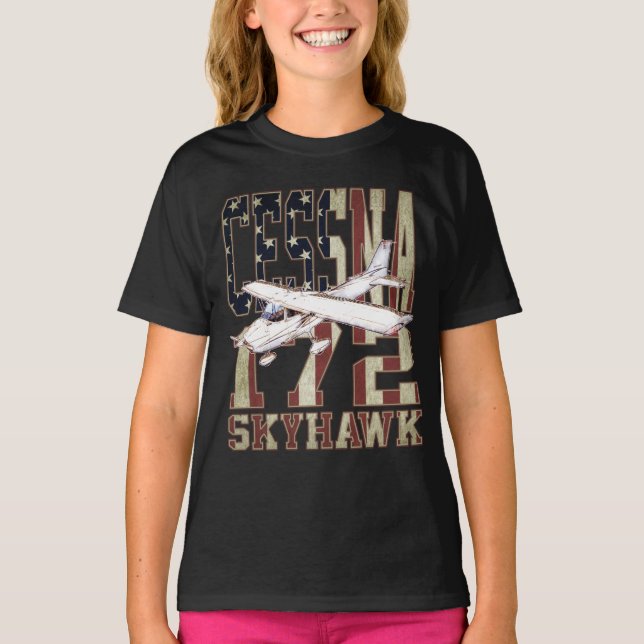 Cessna 172 Skyhawk med Vintage United Stater Flagg T Shirt (Framsida)