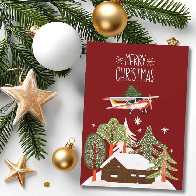 Cessna Airplane carries Christmas Tree Photo Funny Julkort (Skapare uppladdad)
