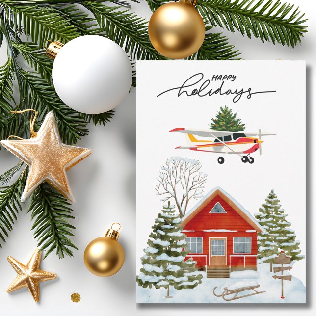 Cessna Airplane carries Christmas Tree Photo Funny Julkort (Skapare uppladdad)