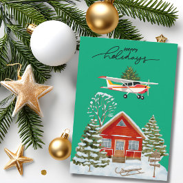 Cessna Airplane carries Christmas Tree Photo Funny Julkort