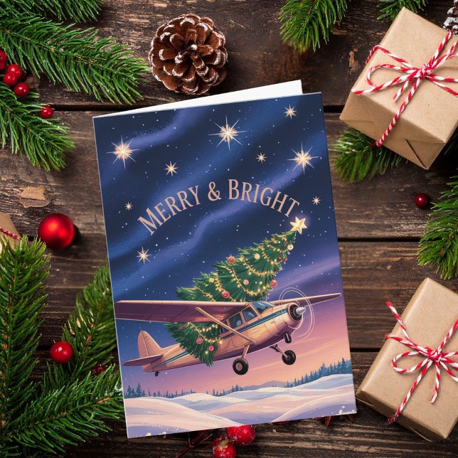 Cessna Airplane carries Christmas Tree Photo Funny Kort (Skapare uppladdad)
