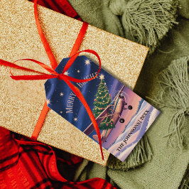 Cessna Airplane carries Christmas Tree Photo Funny Presentetikett