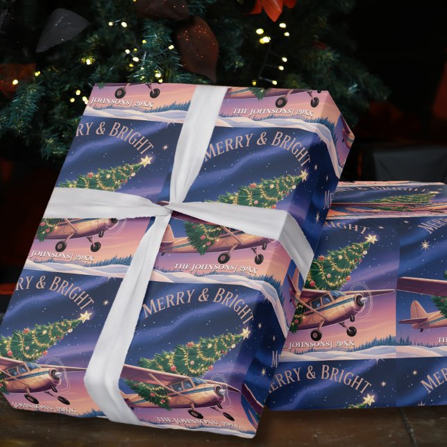 Cessna Airplane carries Christmas Tree Photo Funny Presentpapper (Skapare uppladdad)