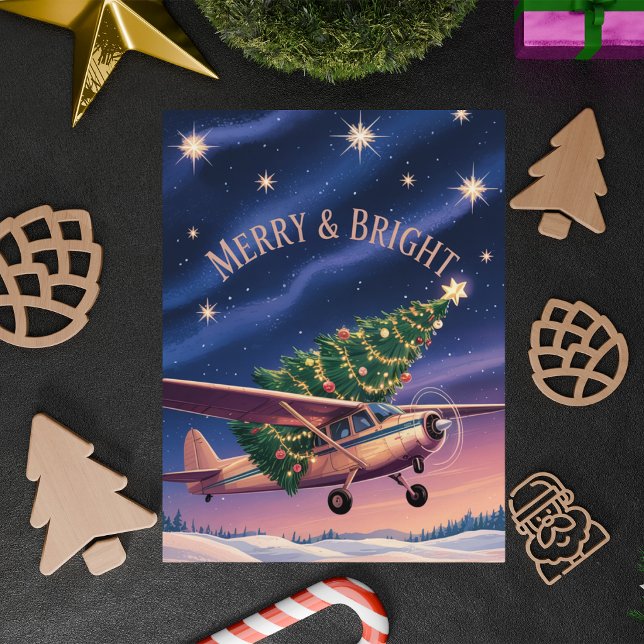 Cessna Airplane carries Christmas Tree Photo Funny Vykort (Skapare uppladdad)
