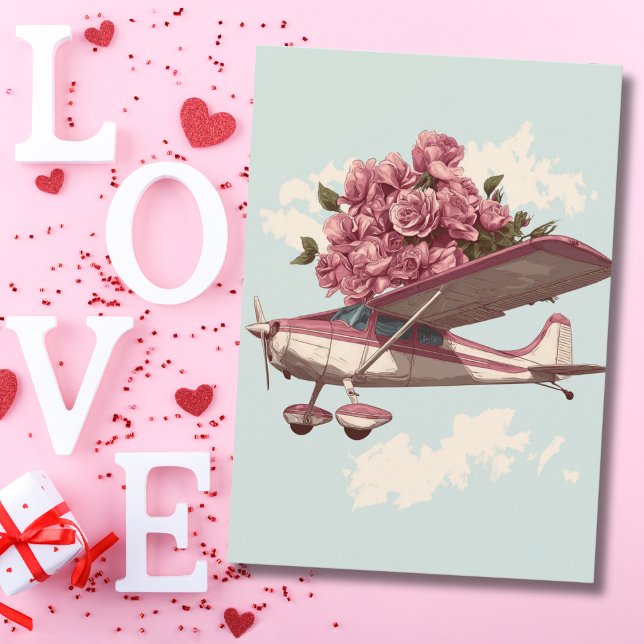 Cessna Airplane carries Flower Bouquet Photo Funny Julkort (Skapare uppladdad)