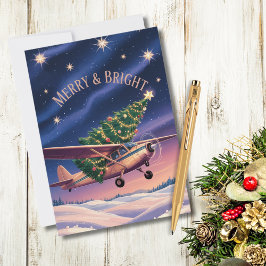 Cessna flygplan bär julgran Foto Roligt Julkort