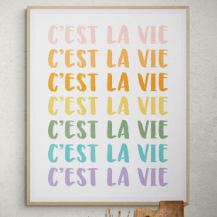C'est La Vie FRANSKAR Klistra in regnbågstext Poster