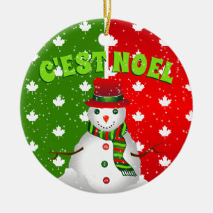 C'EST NOEL Canadian Maple Löv Snögubbe jul Julgransprydnad Keramik