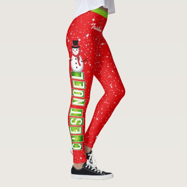 C'EST NOEL Snögubbe jul med ditt namn på RED Leggings (Höger)