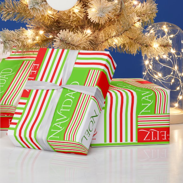 C'est Noel Stripe Mönster God jul Presentpapper (Helgdagar)