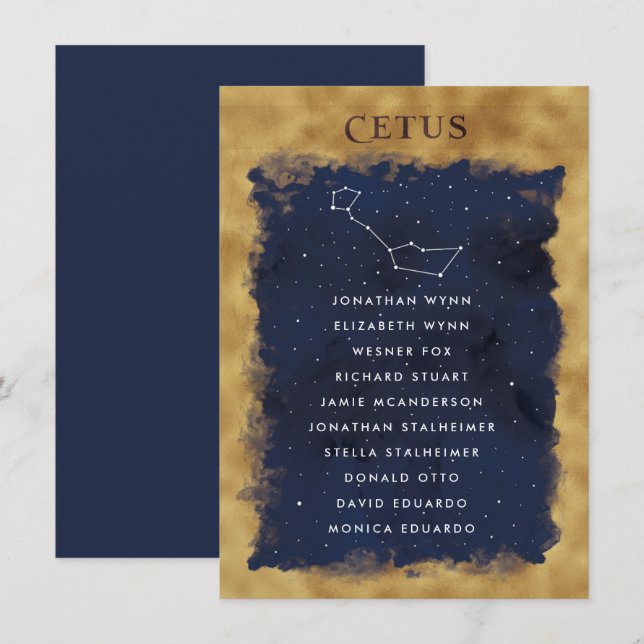 CETUS (konstellation Celestial Seittal Chart Card) (Fram/baksida)
