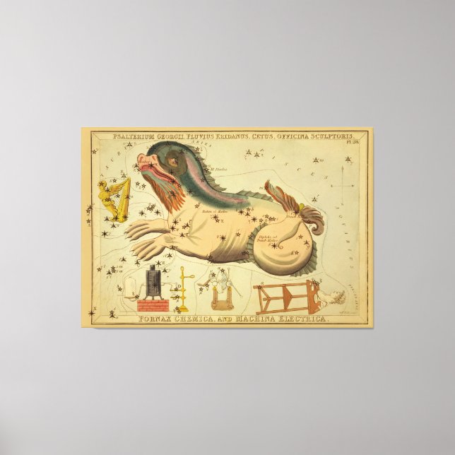 Cetus - Vintagens astronomiska stjärndiagram Canvastryck (Framsida)