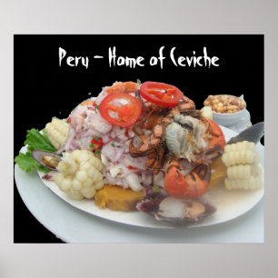 Ceviche lurar Mariscos - på dramatisk svart Poster