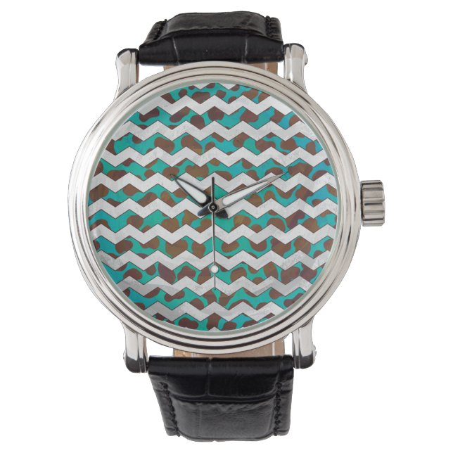 Cevron Dalmatian Brown och Teal Armbandsur (Framsida)