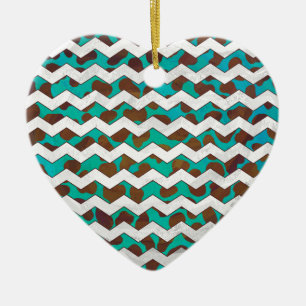 Cevron Dalmatian Brown och Teal Julgransprydnad Keramik