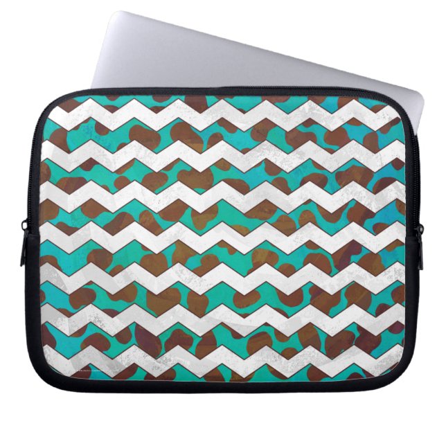Cevron Dalmatian Brown och Teal Laptop Fodral (Framsidan)