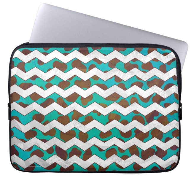 Cevron Dalmatian Brown och Teal Laptop Sleeve (Framsidan)