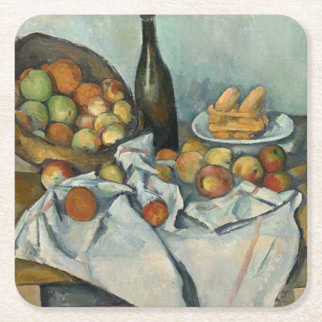 Cezanne Basket Apples Impressionism Art Underlägg Papper Kvadrat (Framsidan)