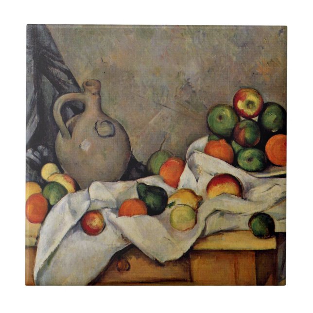 Cezanne - Curtain, Jug and Fruit Kakelplatta (Framsidan)