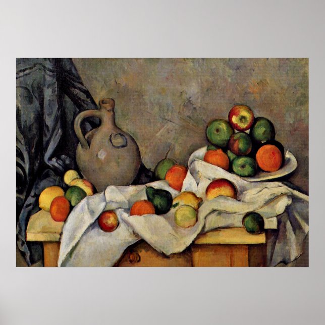 Cezanne - Curtain, Jug and Fruit Poster (Framsidan)