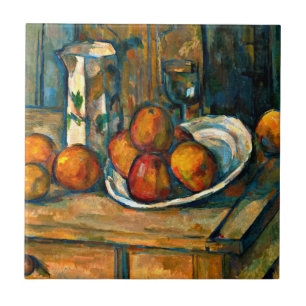 Cezanne - fortfarande liv med Mjölk Jug och Fruit Kakelplatta