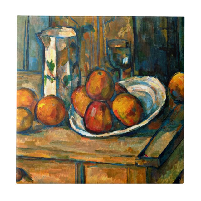 Cezanne - fortfarande liv med Mjölk Jug och Fruit Kakelplatta (Framsidan)