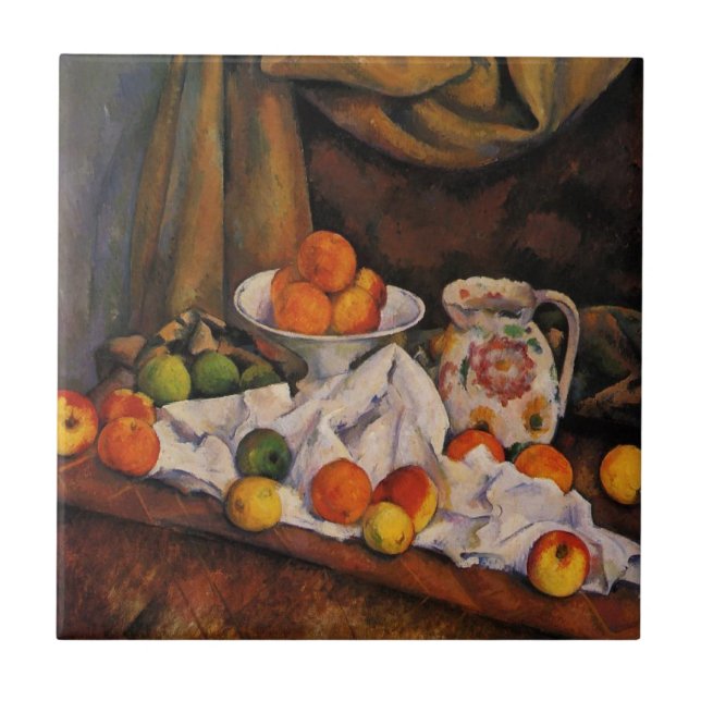 Cezanne: Fruit Bowl, Pitcher och Fruit-konst Kakelplatta (Framsidan)