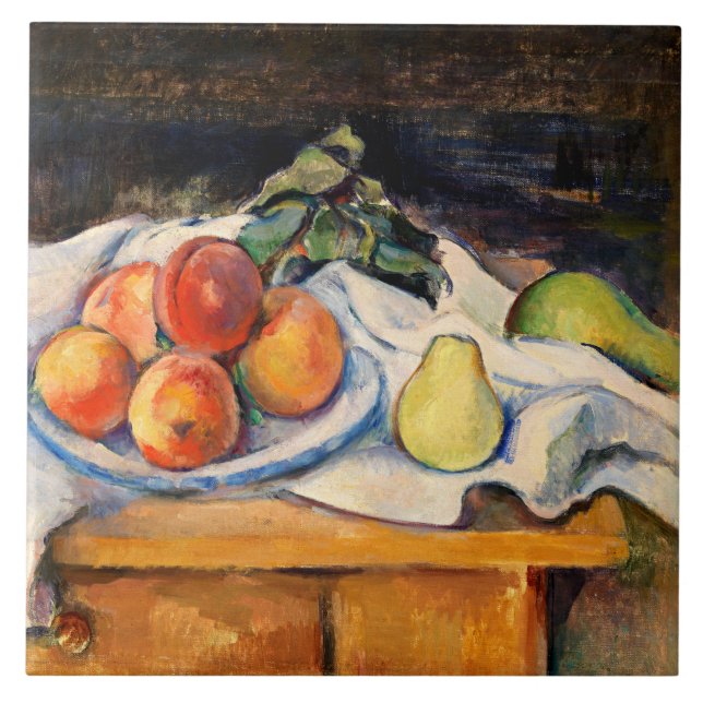 Cezanne - Fruit vid Bord Kakelplatta (Framsidan)
