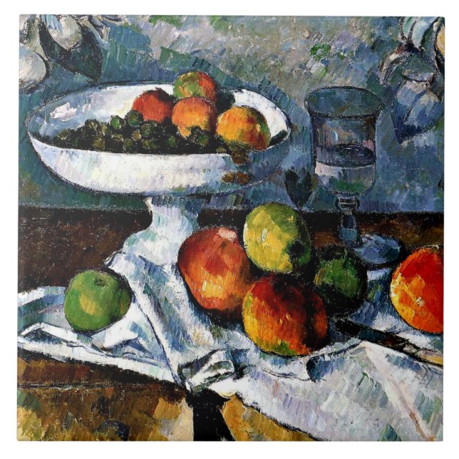 Cezanne - kompotier, glas, äpplen kakelplatta (Framsidan)