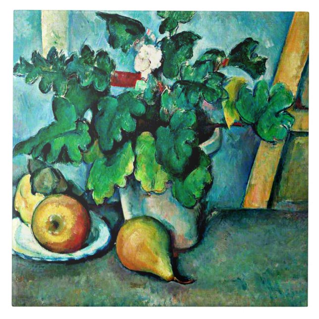 Cezanne-Pot of Primroses and Fruit Kakelplatta (Framsidan)