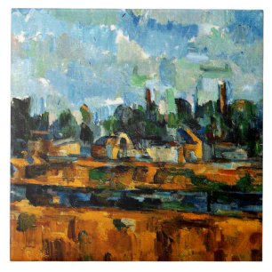 Cezanne - Riverbanks, landskapsmålning, Kakelplatta