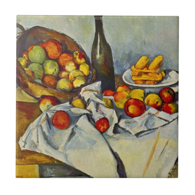Cezanne som basketen av äpplen belägger med tegel kakelplatta (Framsidan)