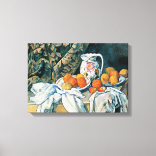 Cezanne still Life-Curtain,Fröntgen Pitcher,Fruit Canvastryck