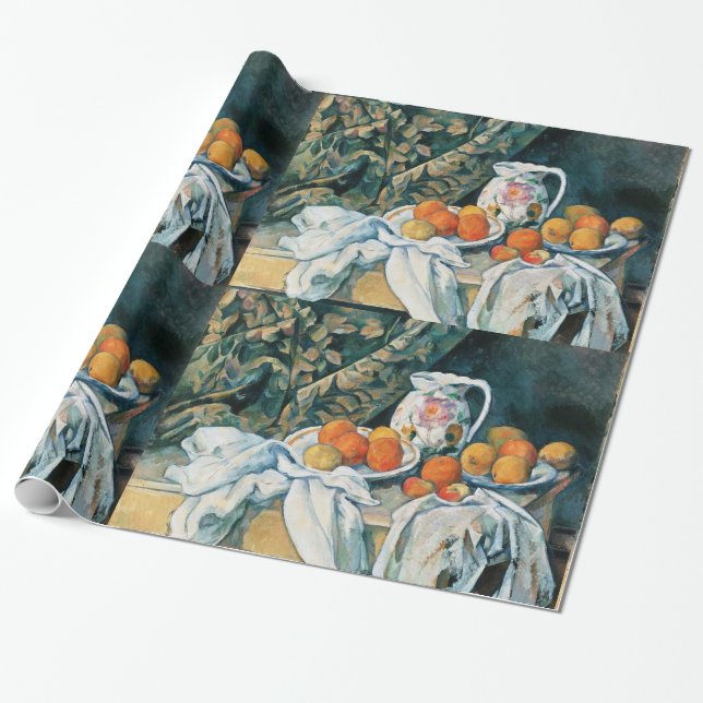 Cezanne still Life-Curtain,Fröntgen Pitcher,Fruit Presentpapper (Utrullad)