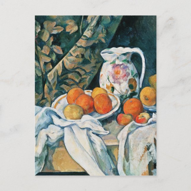 Cezanne still Life-Curtain,Fröntgen Pitcher,Fruit Vykort (Framsida)