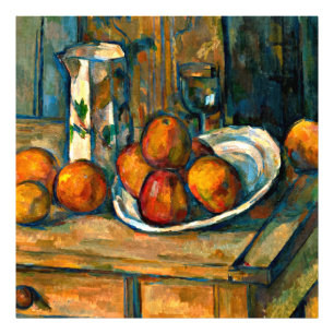 Cezanne - Stilleben med mjölkkruka och frukt Fototryck