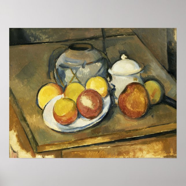 Cézanne - Vas, Sockerkanna Och Äpplen Poster (Framsidan)