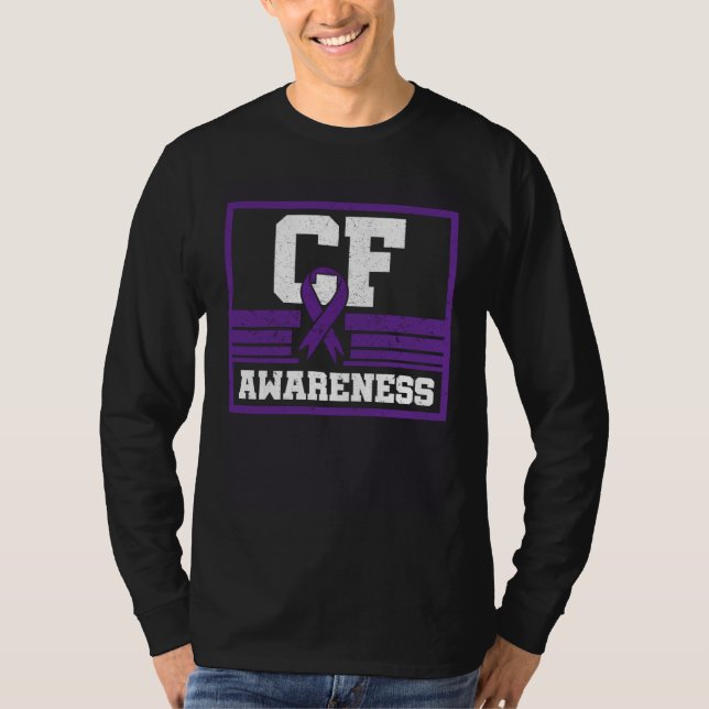 CF Awareness Cystic Fibrosis Purple Ribbon Mucovis T Shirt (Framsida)