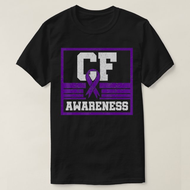 CF Awareness Cystic Fibrosis Purple Ribbon Mucovis T Shirt (Design framsida)