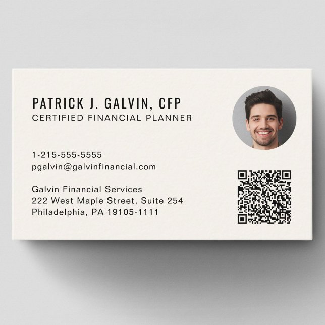 CFP Certified Financial Planner QR-kod Foto Visitkort (CFP Certified Financial Planner QR Code Photo Business Card)